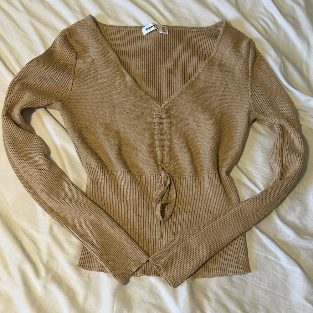 Society Tan Ribbed Knit Top